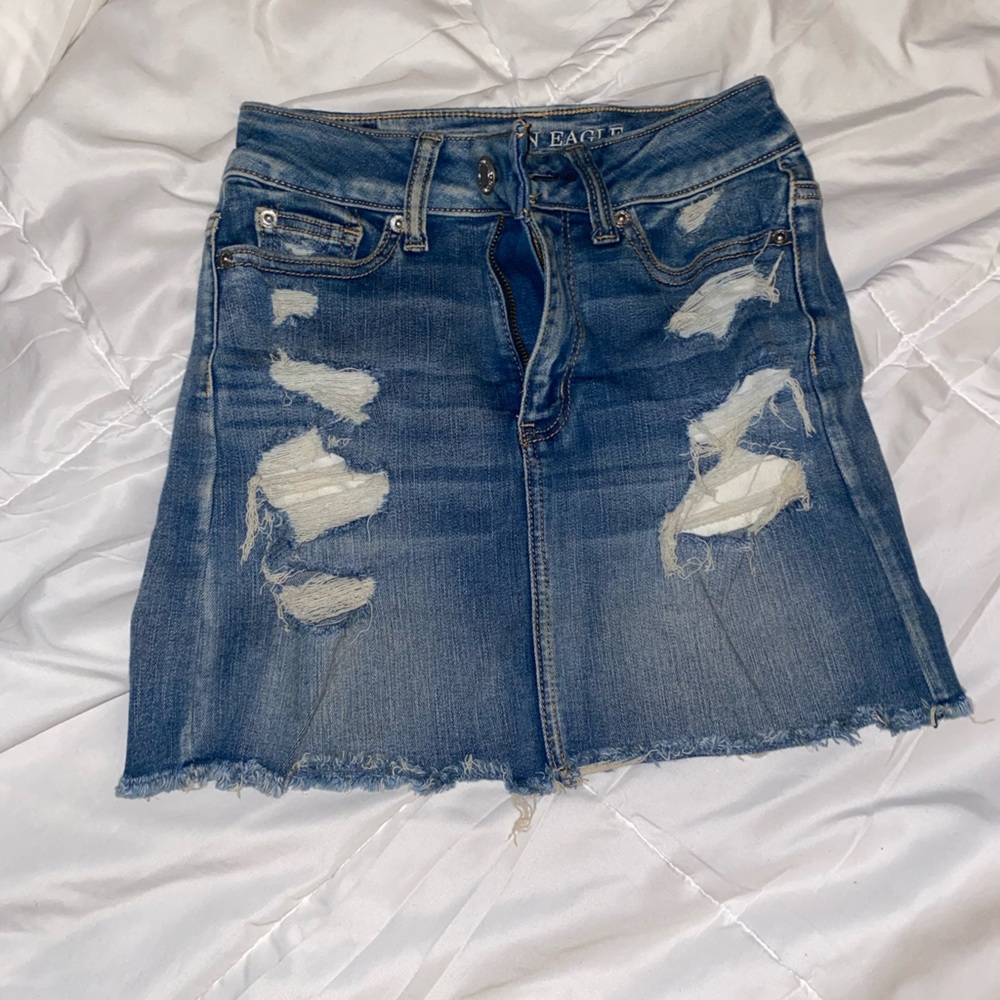 Ripped front denim skirt
